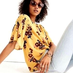 Madewell yellow floral flowy top size xxs